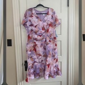 London Times Twisted Tie Midi Dress, Size 14W, NWT